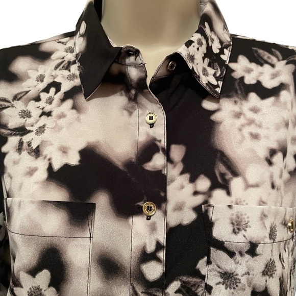 Calvin Klein Women’s Blouse long Sleeve Roll tab Floral Abstract Print Small - Picture 3 of 8